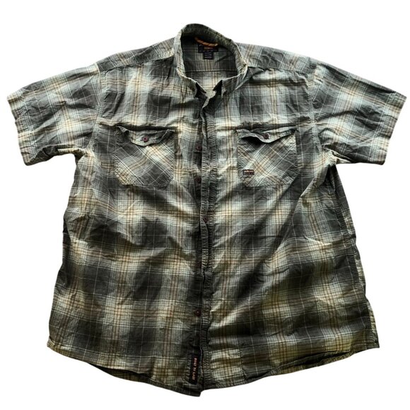 Ariat Mens Rebar Shirt Size XXL Casual Short Sleeve Plaid Button Up Green Pocket - Picture 1 of 14